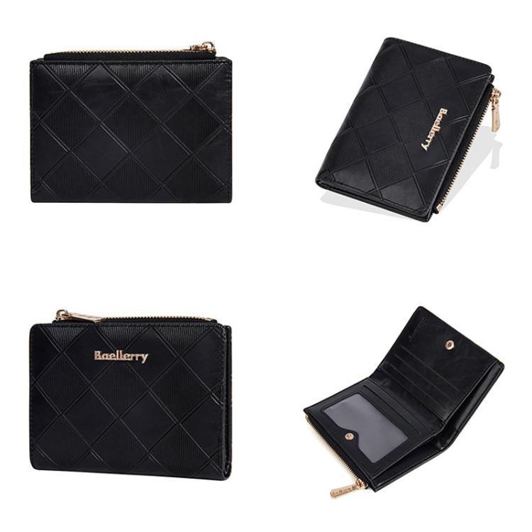 Baellerry N5115 Women Two Fold Wallet Quilted Zipper Billfold(Black)