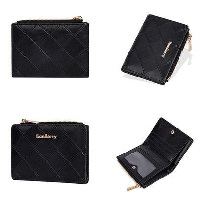 Baellerry N5115 Women Two Fold Wallet Quilted Zipper Billfold(Black)