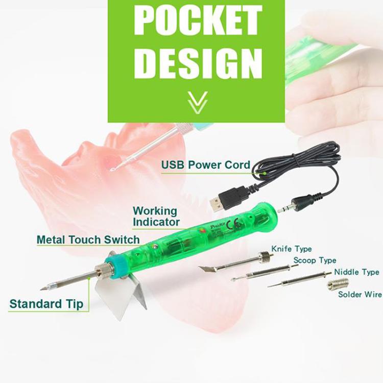 ProsKit SI-169U Kit de fer à souder pour réparation d'impression 3D Mini stylo à souder USB portable (vert)