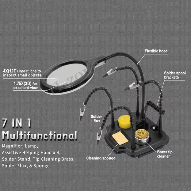 ProsKit SN-396 Station de soudage de réparation 7 en 1 avec loupe LED et support de fer à souder à température constante