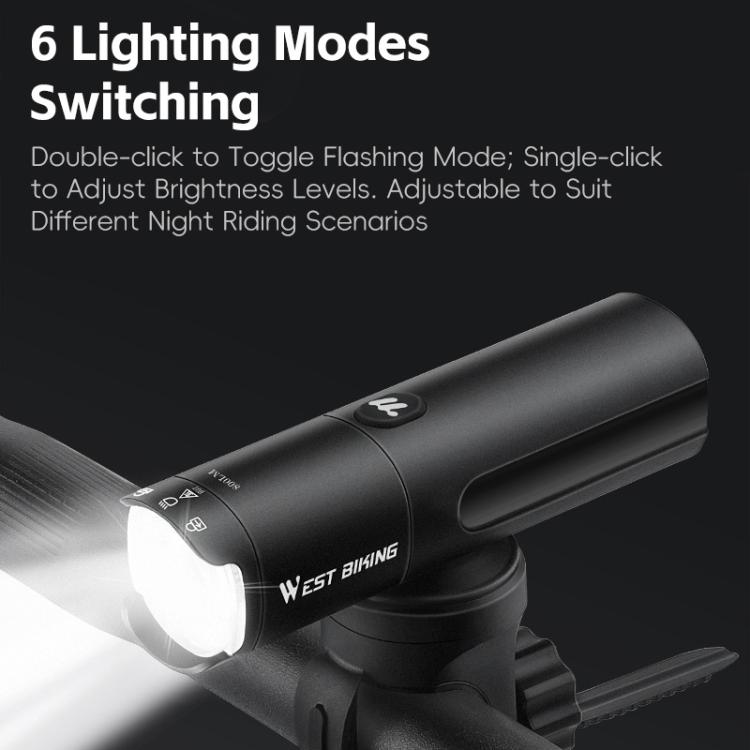 WEST BIKING Bicycle High-Brightness Rechargeable Headlight With Power Reminder Rotatable Function, Spec: 600 Lumens
