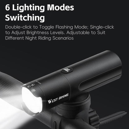 WEST BIKING Bicycle High-Brightness Rechargeable Headlight With Power Reminder Rotatable Function, Spec: 800 Lumens