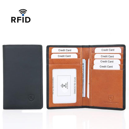 DKER LEATHER RFID Retro Color-Block 2 Fold Credit Card Wallet Leather ID Card Case(Black)