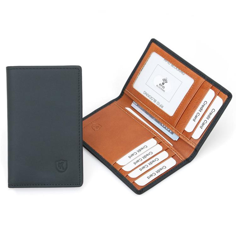 DKER LEATHER RFID Retro Color-Block 2 Fold Credit Card Wallet Leather ID Card Case(Black)