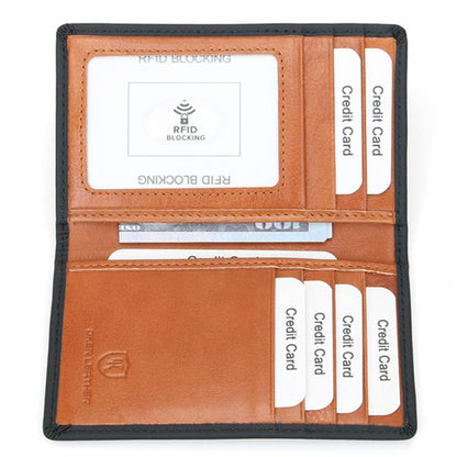 DKER LEATHER RFID Retro Color-Block 2 Fold Credit Card Wallet Leather ID Card Case(Black)