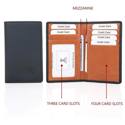 DKER LEATHER RFID Retro Color-Block 2 Fold Credit Card Wallet Leather ID Card Case(Black)