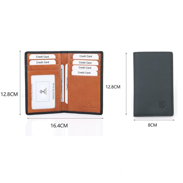 DKER LEATHER RFID Retro Color-Block 2 Fold Credit Card Wallet Leather ID Card Case(Black)