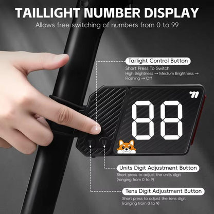 WEST BIKING USB-C Rechargeable Bicycle Number Plate Light 3 Light Modes, Adjustable Number 0-99(Black)