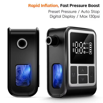 WEST BIKING Mini Digital Electric Air Pump Portable Tire Inflator with Preset Pressure, USB-C Rechargeable for Bikes Motorcycles Balls(Black White)