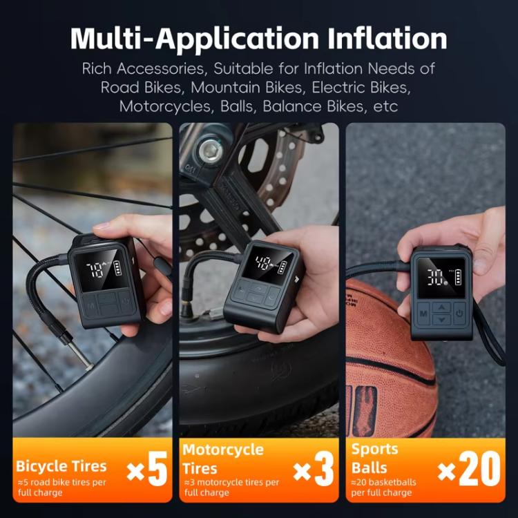 WEST BIKING Mini Digital Electric Air Pump Portable Tire Inflator with Preset Pressure, USB-C Rechargeable for Bikes Motorcycles Balls(Black White)