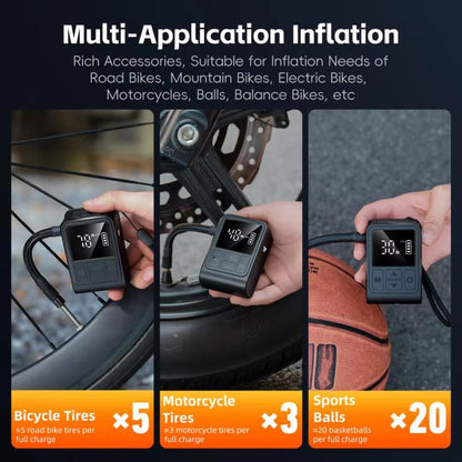 WEST BIKING Mini Digital Electric Air Pump Portable Tire Inflator with Preset Pressure, USB-C Rechargeable for Bikes Motorcycles Balls(Black White)