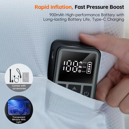 WEST BIKING Mini Digital Electric Air Pump Portable Tire Inflator with Preset Pressure, USB-C Rechargeable for Bikes Motorcycles Balls(Black White)
