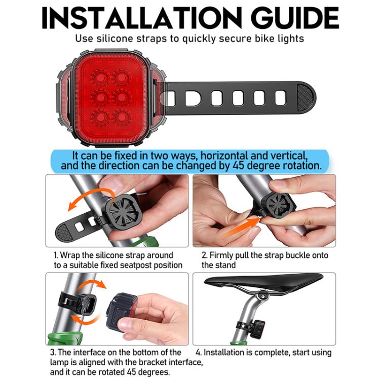 CYCLAMI Q6 Front Light+Tail Light Bicycle Night Riding Warning Light Cycling Rechargeable Light