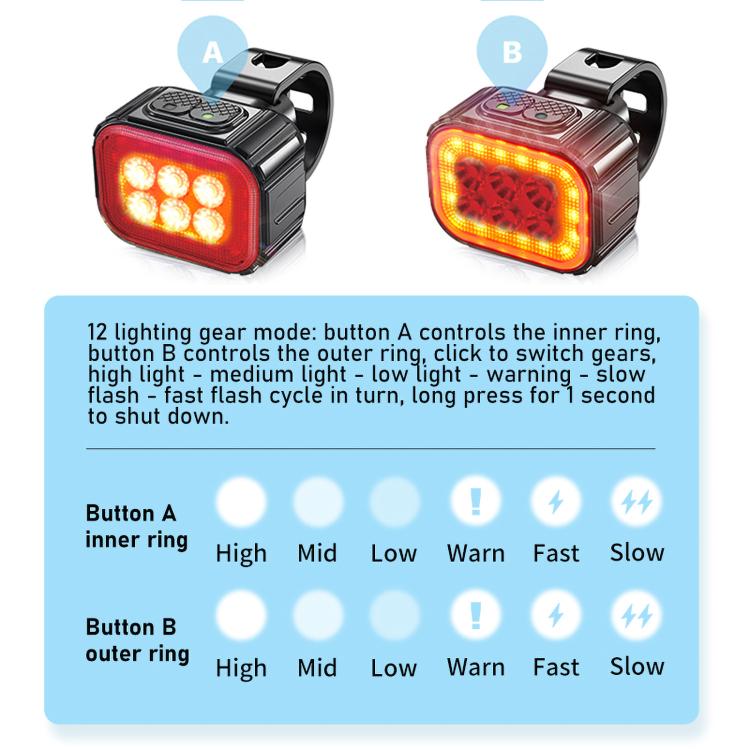 CYCLAMI Q6 Front Light+Tail Light Bicycle Night Riding Warning Light Cycling Rechargeable Light