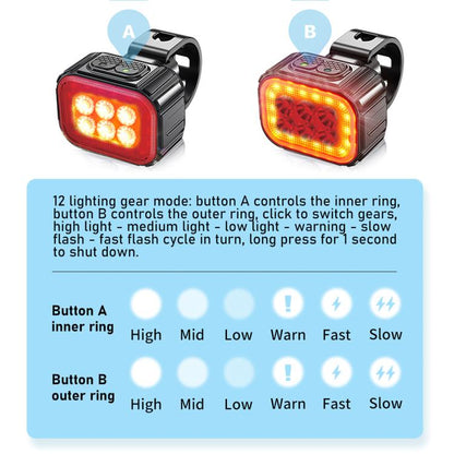 CYCLAMI Q6 Front Light+Tail Light Bicycle Night Riding Warning Light Cycling Rechargeable Light