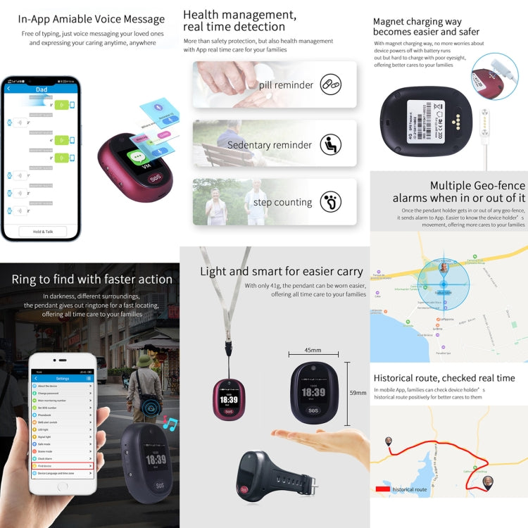 REACHFAR RF-V45-B Mini Touch Screen GPS Smart Tracker Pendant, Support SOS / Camera / Health Management / Video Calling / 4G LTE, For North America / South America (Black)