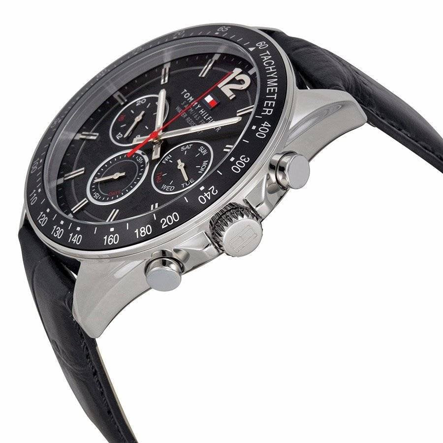 Montre Tommy Hilfiger Luke pour homme TH1791117 - Chronographe multifonction en cuir noir