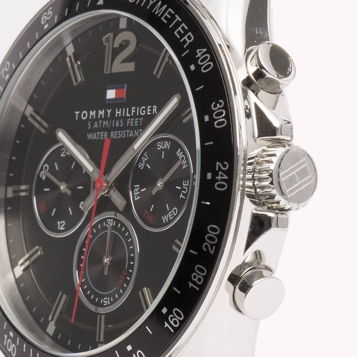 Montre Tommy Hilfiger Luke pour homme TH1791117 - Chronographe multifonction en cuir noir