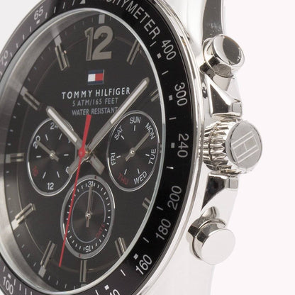Montre Tommy Hilfiger Luke pour homme TH1791117 - Chronographe multifonction en cuir noir