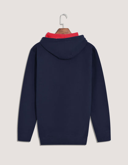 Navy and Red Fleece Pullover Hoodie