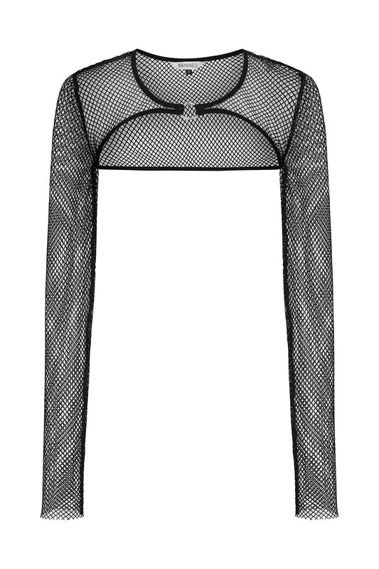 Banned Apparel Venus Metallic Fishnet Crop Top in Black