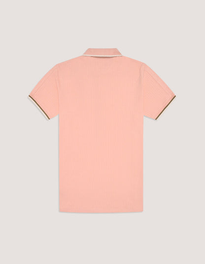 Pink Ribbed Cotton Polo Shirt