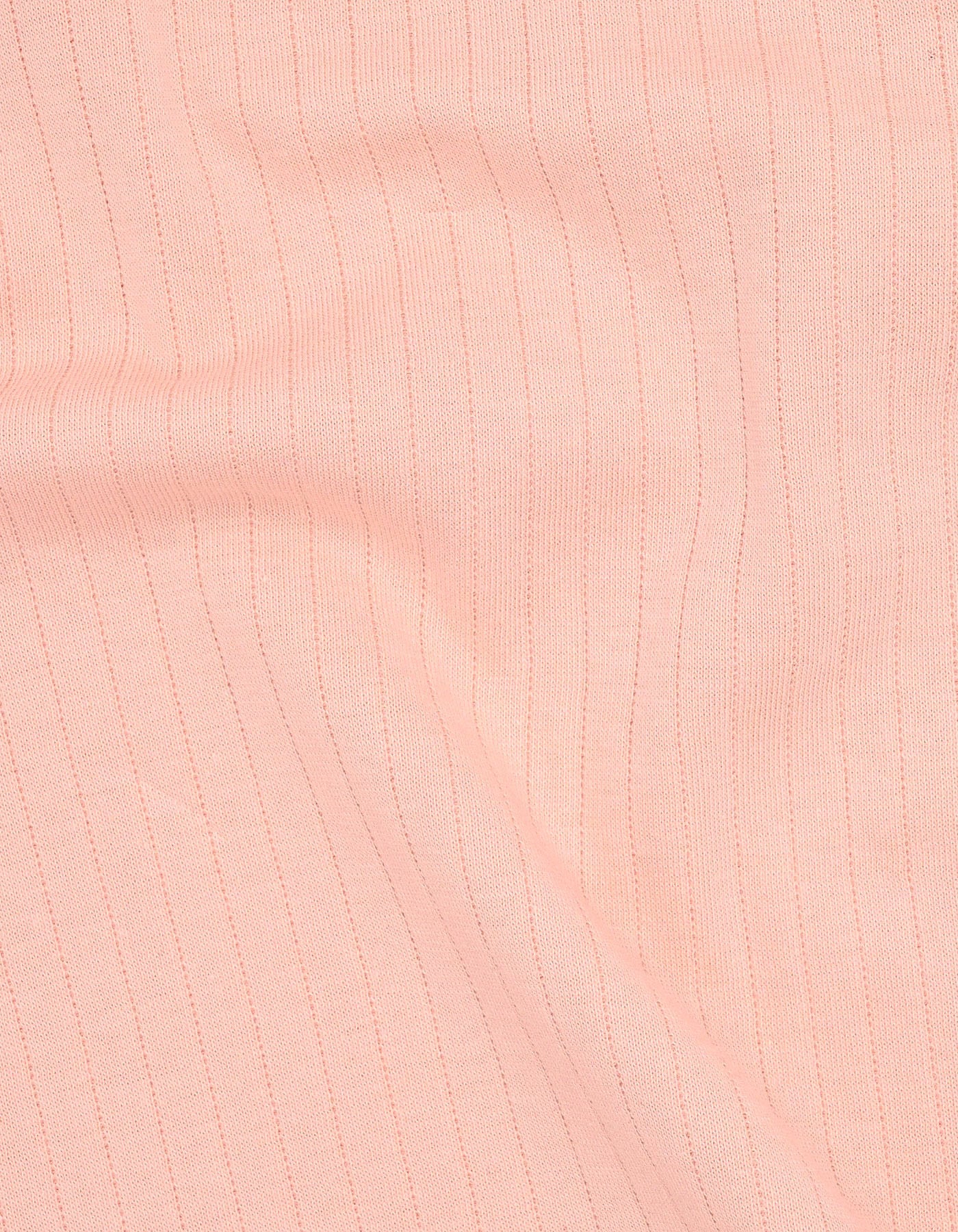 Pink Ribbed Cotton Polo Shirt