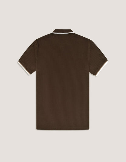 Brown Ribbed Cotton Polo Shirt