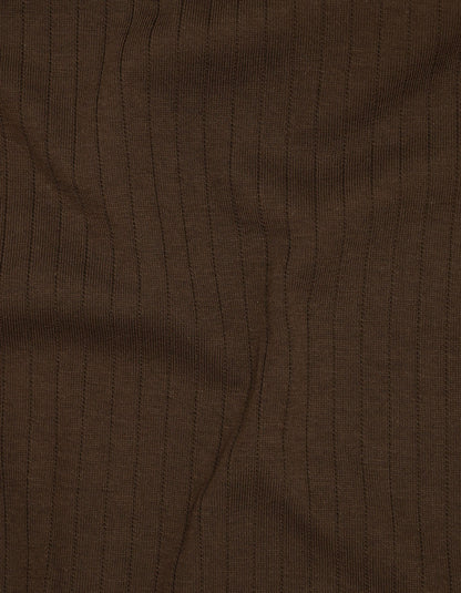 Brown Ribbed Cotton Polo Shirt