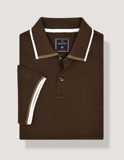 Brown Ribbed Cotton Polo Shirt