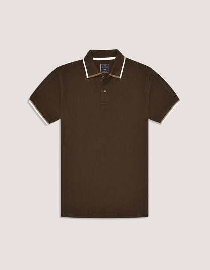 Brown Ribbed Cotton Polo Shirt
