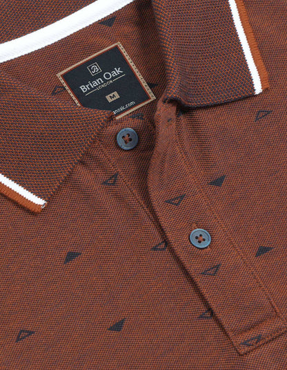 Rust Printed Cotton Polo Shirt