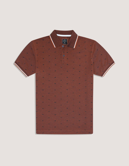 Rust Printed Cotton Polo Shirt