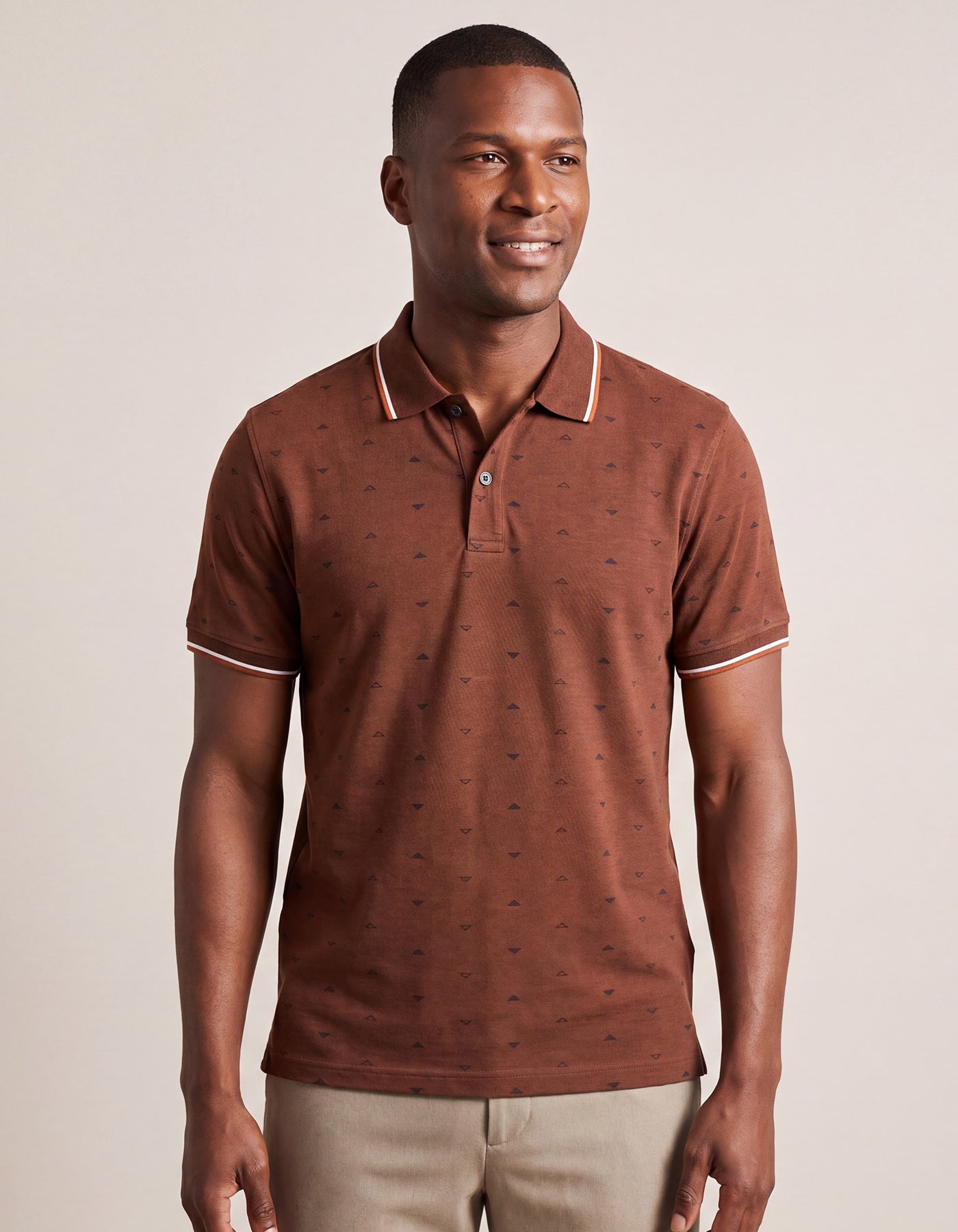 Rust Printed Cotton Polo Shirt
