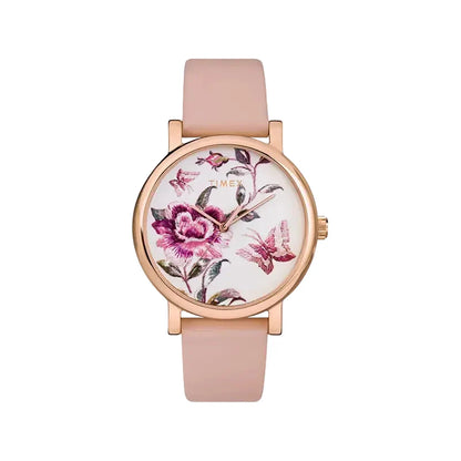 Timex Women's Pink Leather Watch, Pink Dial Tw2u19300