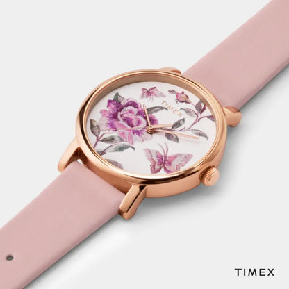 Timex Women's Pink Leather Watch, Pink Dial Tw2u19300
