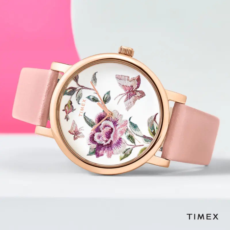 Timex Women's Pink Leather Watch, Pink Dial Tw2u19300