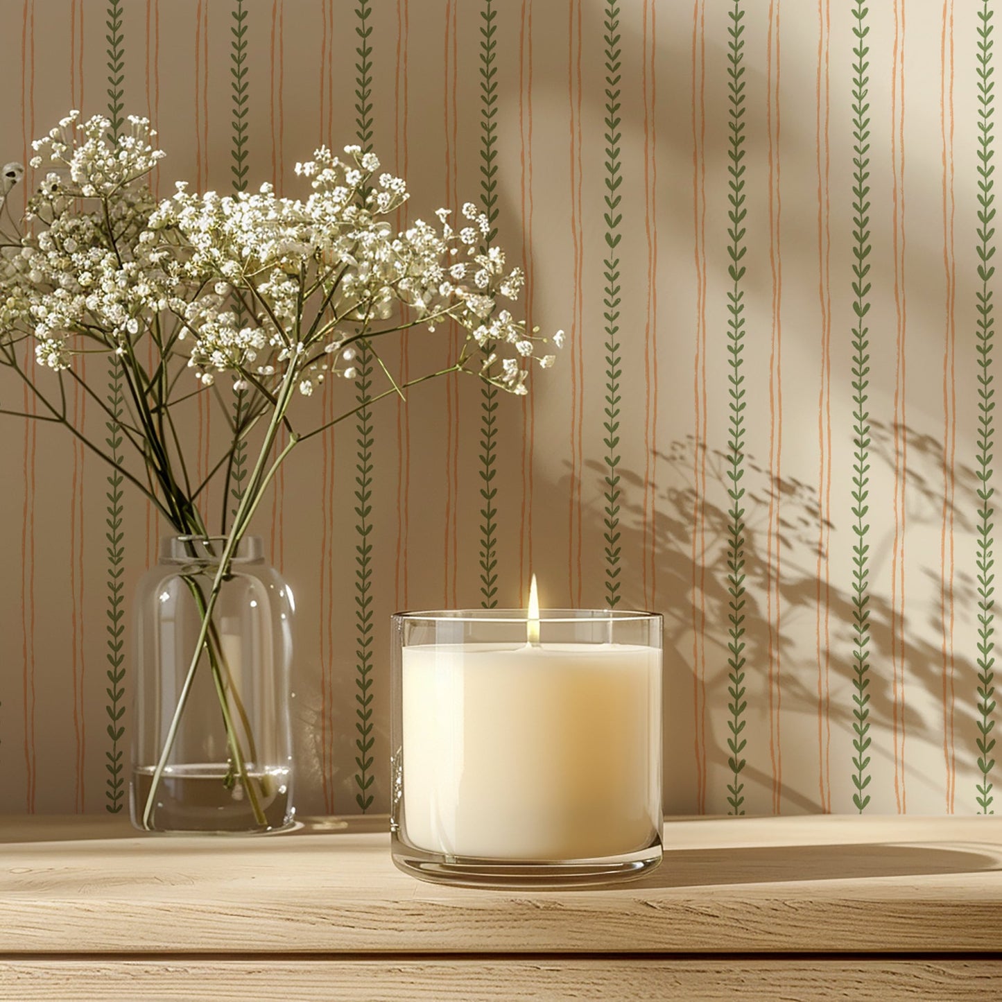 RIVIERA STRIPE PEACHES AND FERN WALLPAPER