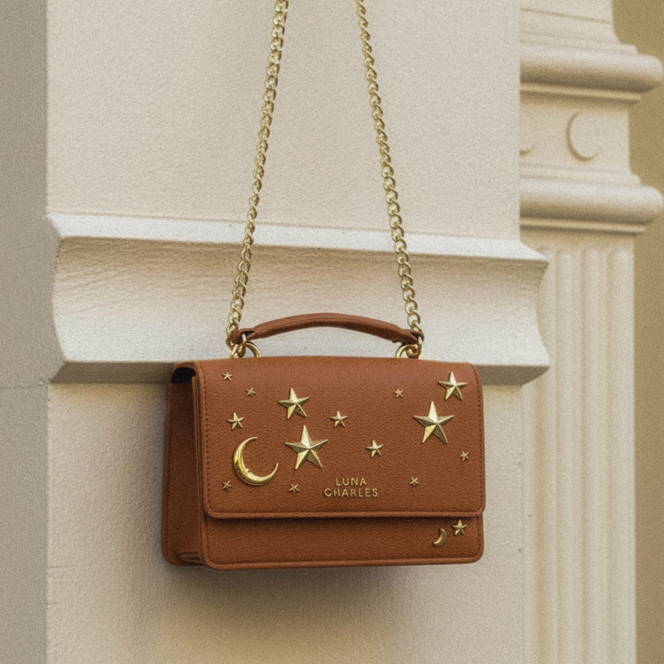 Nova Star Studded Handbag - Tan & Gold