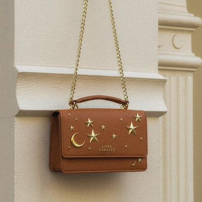 Nova Star Studded Handbag - Tan & Gold