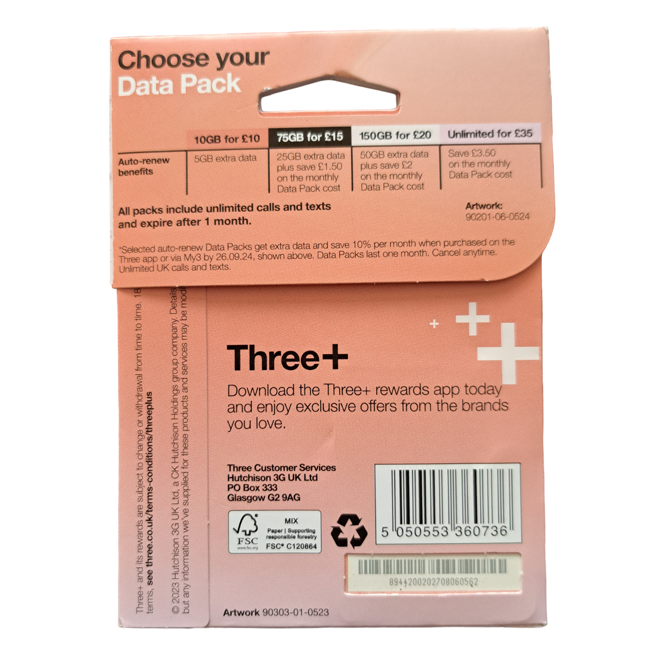 Carte SIM prépayée Three - 20 £