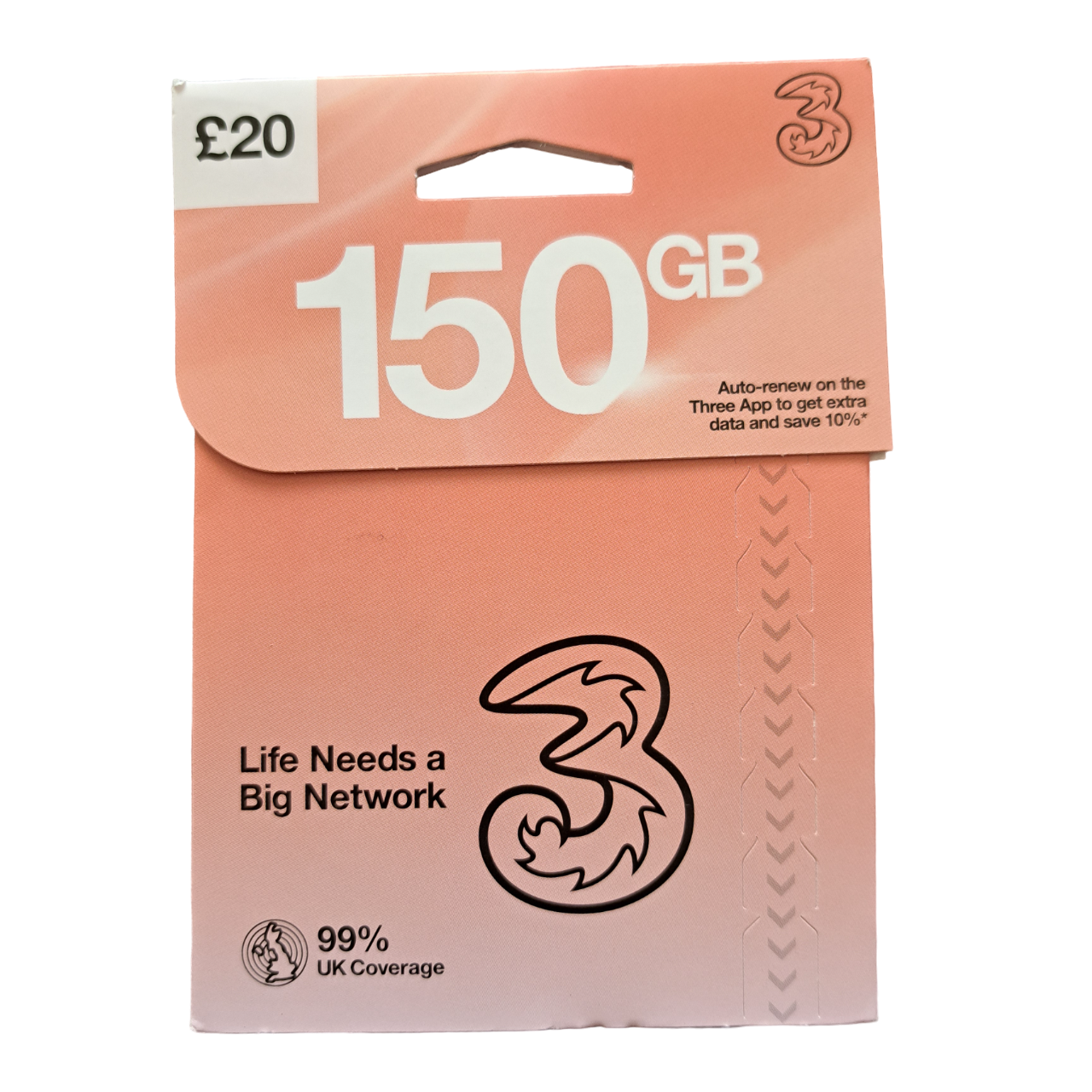 Carte SIM prépayée Three - 20 £