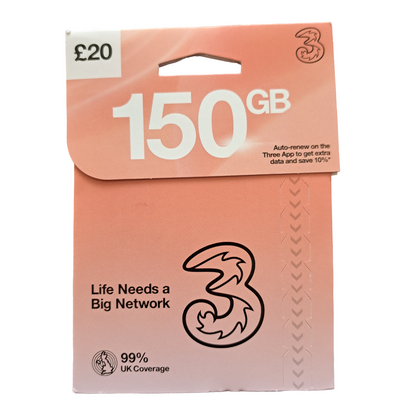 Carte SIM prépayée Three - 20 £