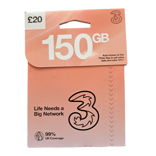 Carte SIM prépayée Three - 20 £