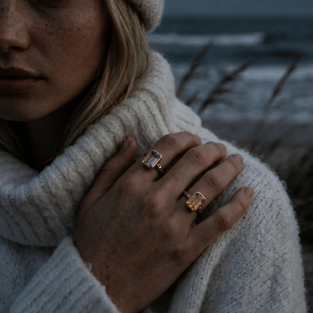 Tidewashed Amethyst Ring - Octagonal Amethyst & Hammered Band