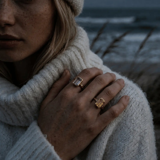 Tidewashed Amethyst Ring - Octagonal Amethyst & Hammered Band