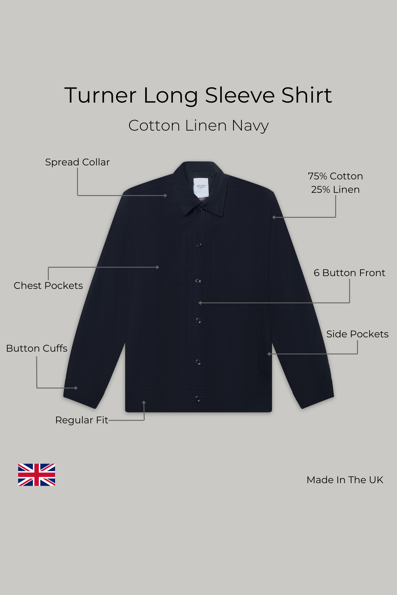Turner Long Sleeve Jacket - Cotton Linen Navy