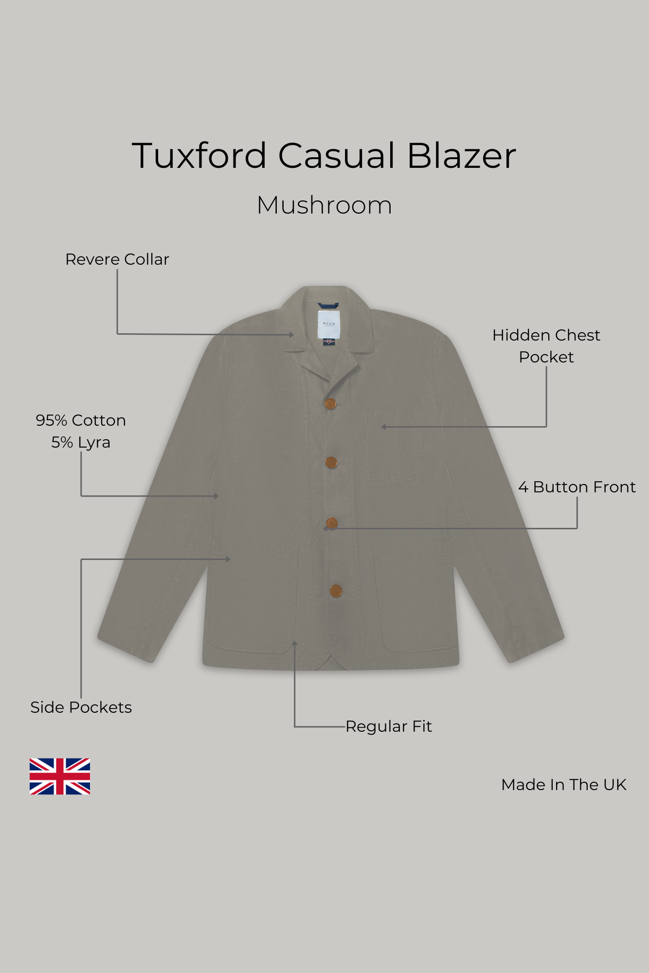 Tuxford Casual Blazer - Mushroom Comfort Stretch