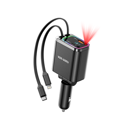 38W USB + Type-C Dual Ports Car Charger with Type-C and Lightning Cable