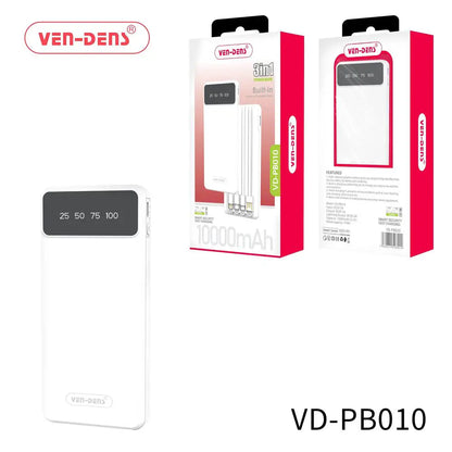 Portable Power Bank 10000mAh – 3 in 1 Fast Charger with 4 Cables